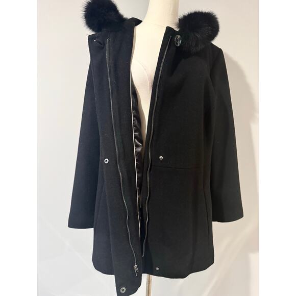Sachi Black Wool Peacoat Size 1X – Real Fox Fur Trim Collar, Luxe Winter Coat - Picture 5 of 8
